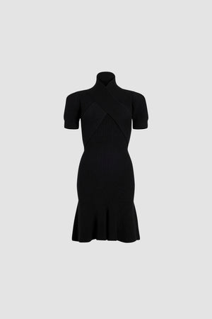 Wrap front dress in sustainable wool and cashmere