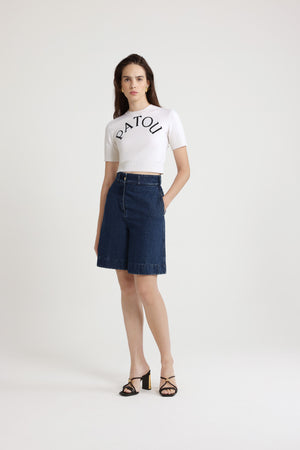 Maglione corto con logo Patou in misto lana merino