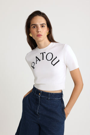 Maglione corto con logo Patou in misto lana merino