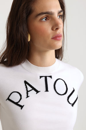 Maglione corto con logo Patou in misto lana merino
