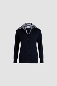 Cardigan con colletto trompe l'œil in maglia di cotone