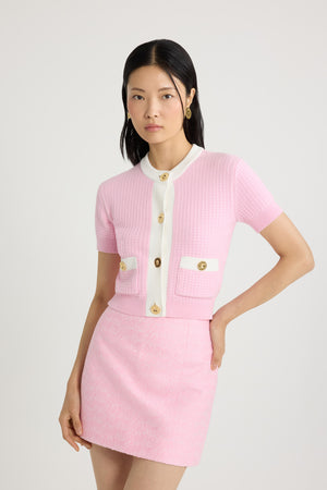 Cardigan corto in maglia di cotone goffrata