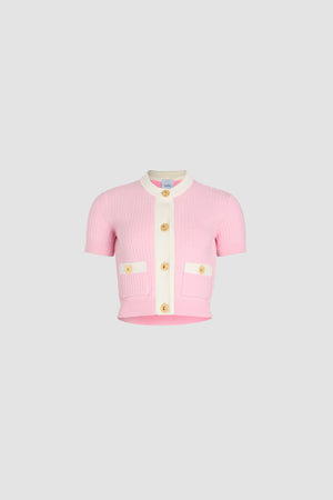 Cardigan corto in maglia di cotone goffrata