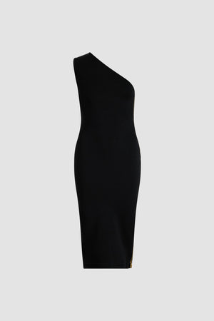 Vestito midi monospalla in crepe tecnico