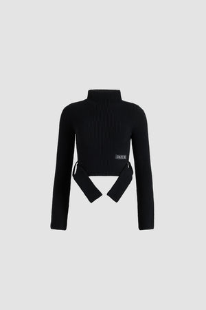 Maglione corto con cintura in lana e cashmere
