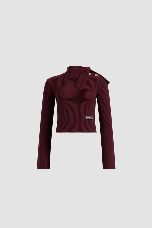 Patou - ウール＆カシミア スカーフカラー セーター - Vignola - ヴィニョーラマルーンのメリノウール＆カシミヤ製セーター。リブニット 。スカーフディテール付きのモックネック。ショルダーにゴールドトーンのJP刻印入りボタン。前面にパトゥロゴラベルを配置。