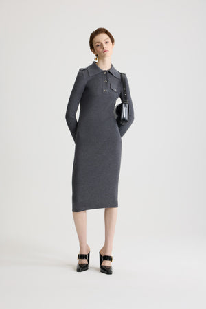 Vestito midi a costine in lana
