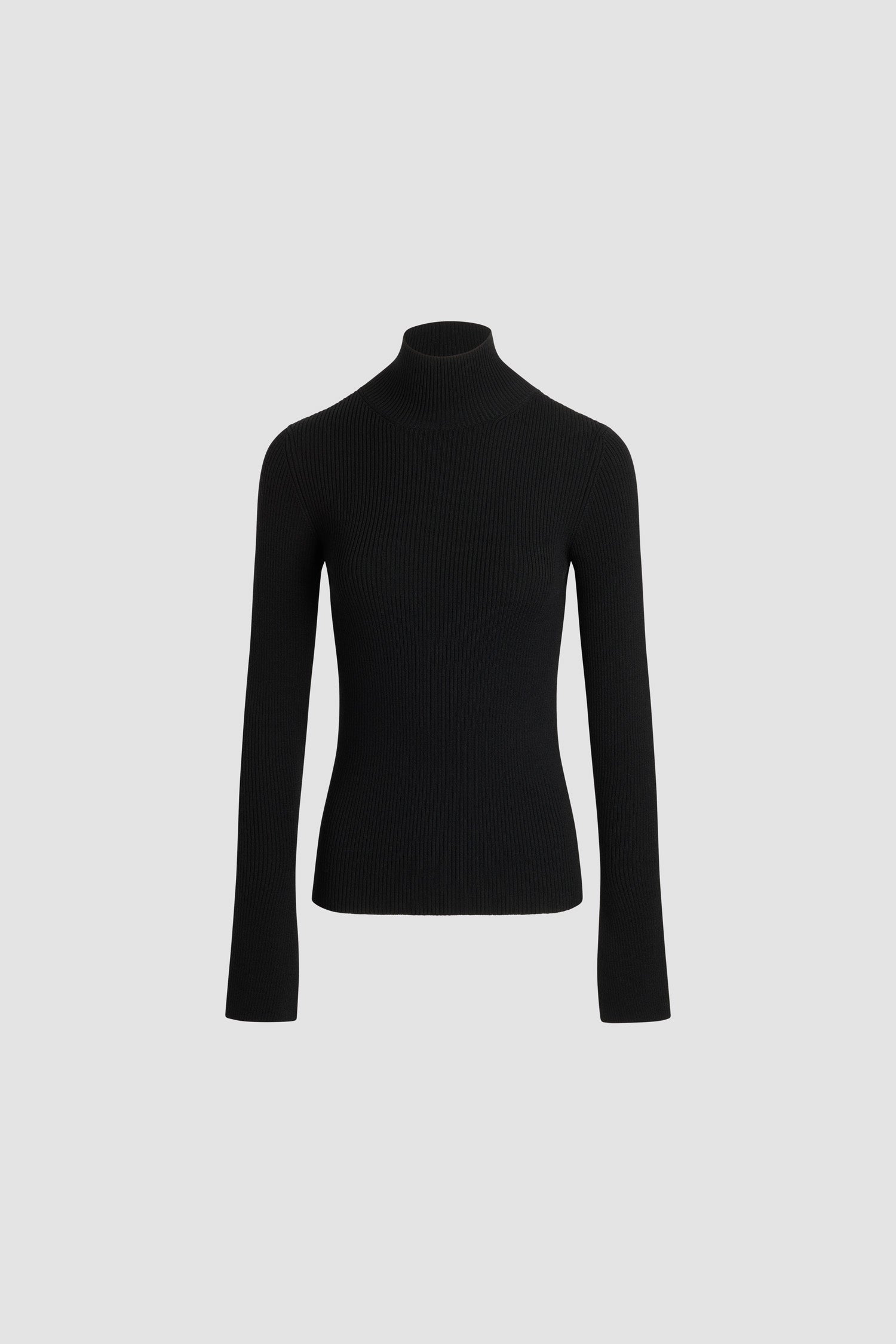 Patou - ウールブレンド リブ セーター - Black - ブラックのメリノウール混紡 セーター。リブニット 。ぴったりフィットしたシルエット。ハイネック。袖口にスリット入りの長めのスリーブ。