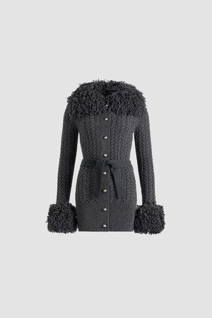 Cardigan lungo rifinito con frange in lana e cashmere