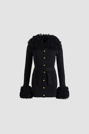 Cardigan lungo rifinito con frange in lana e cashmere