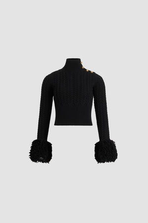 Maglione rifinito con frange in lana e cashmere