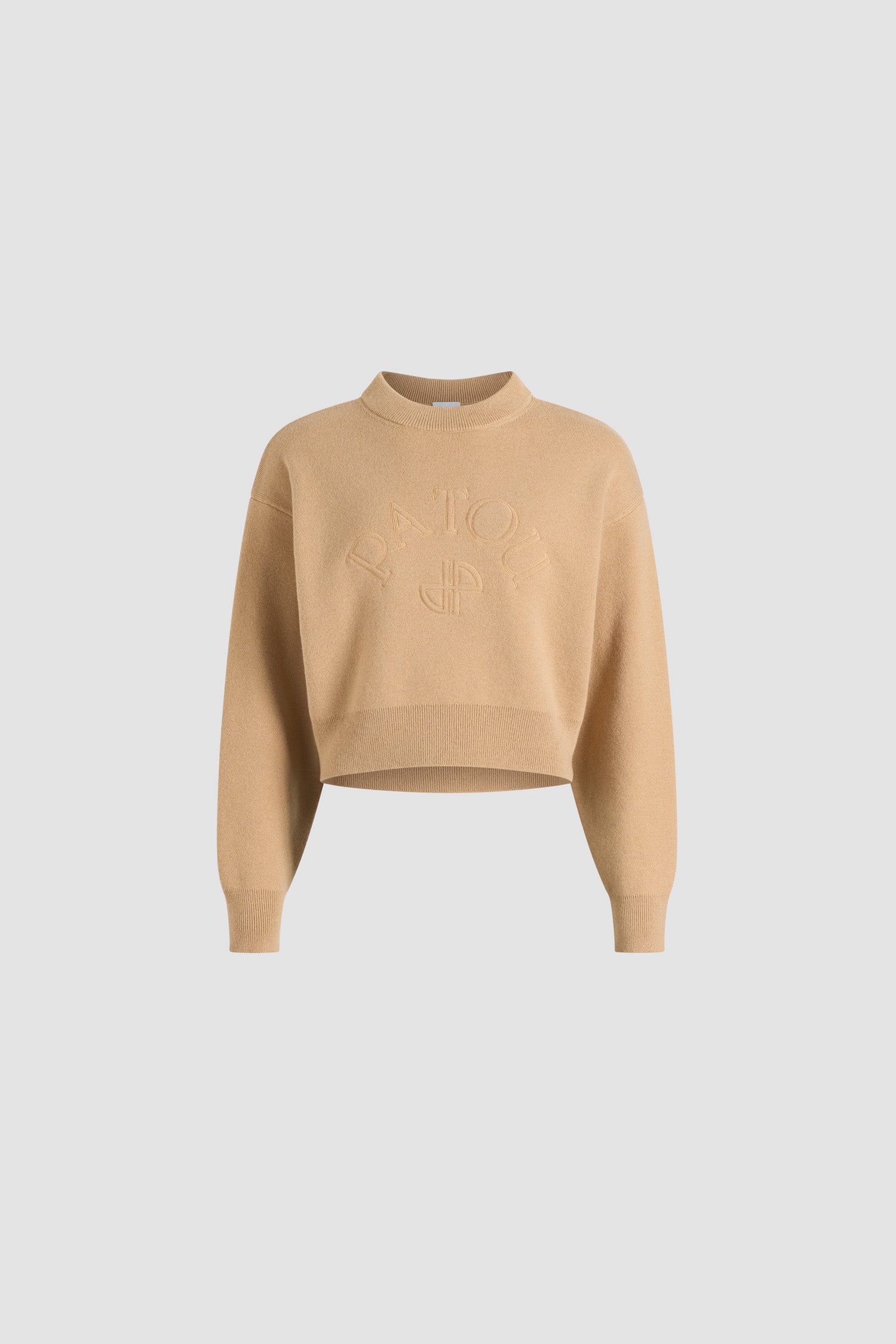 Patou - Patou logo and JP monogram embroidered jumper in wool and cashmere - Biscuit - Biscuit beige Merino wool and cashmere jumper. Round neck. Ribbed collar, cuffs and hem. Embroidered Patou logo and JP monogram at the front.