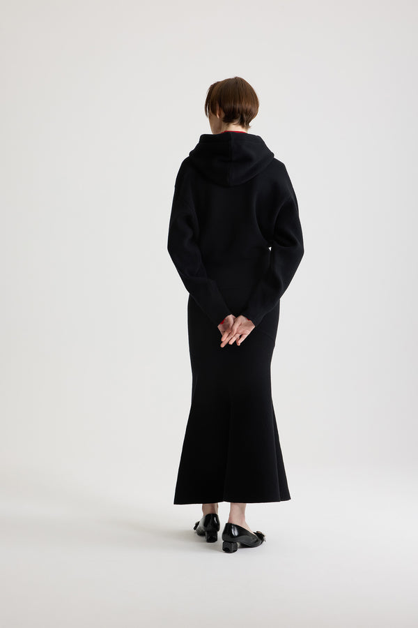 Patou - Gonna midi a sirena in lana e cashmere - Black - Gonna in lana merino e cashmere nero. Lunghezza midi. Silhouette aderente e svasata con fondo a sirena. Vita elasticizzata a costine.