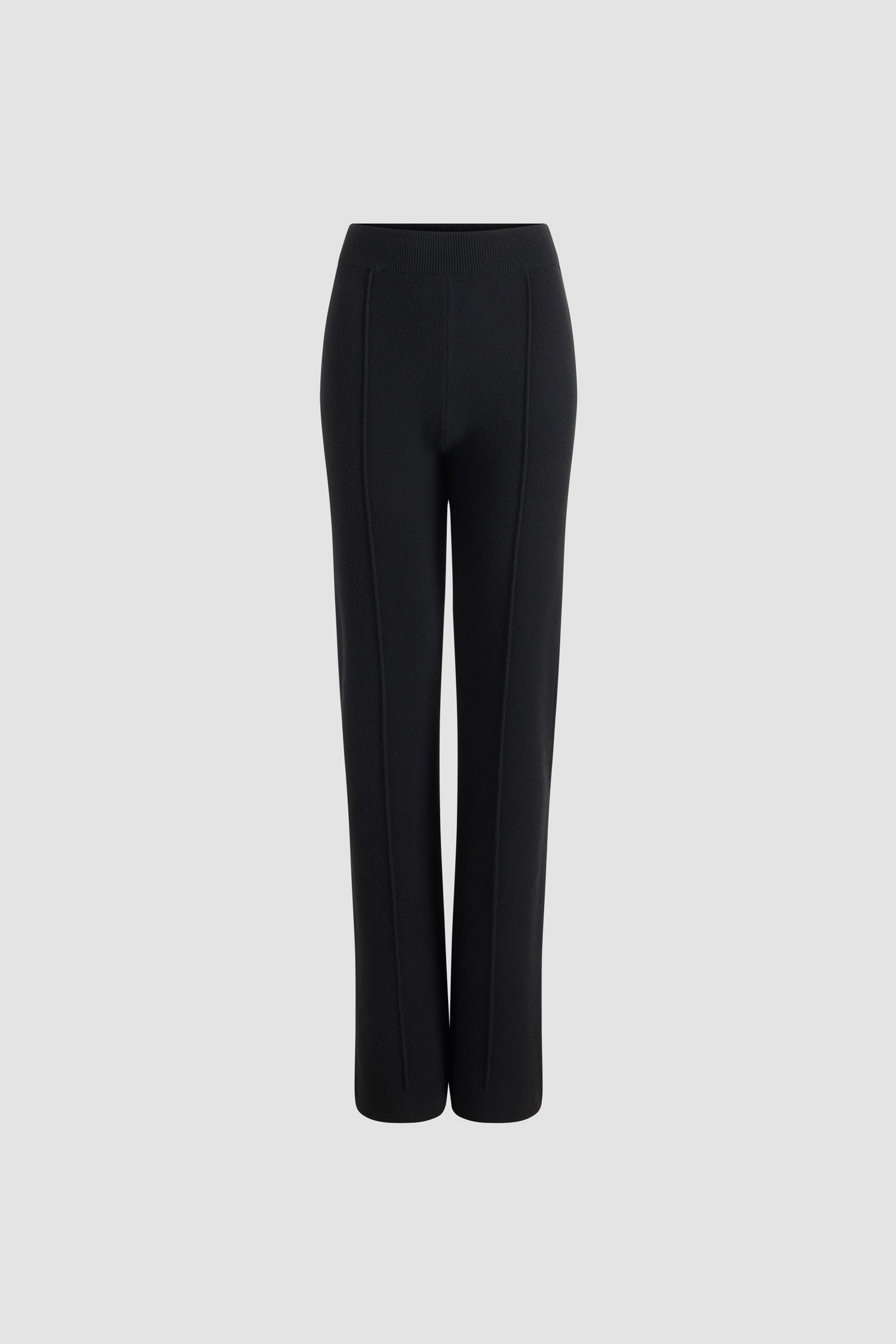 Patou - Hose mit geradem Bein aus Wolle und Kaschmir - Black - Hose aus Merinowolle und Kaschmir in Schwarz. Mittelhoher Taillenbund. Gerades Bein. Elastische gerippte Taille. Falte auf der Vorderseite.