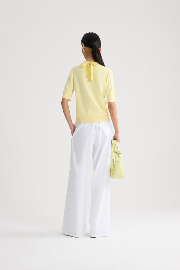 Patou - Maglione a maniche courte in cotone misto - Limelight - Maglione a maniche corte giallo in cotone misto. Collo rotondo. Logo Patou.