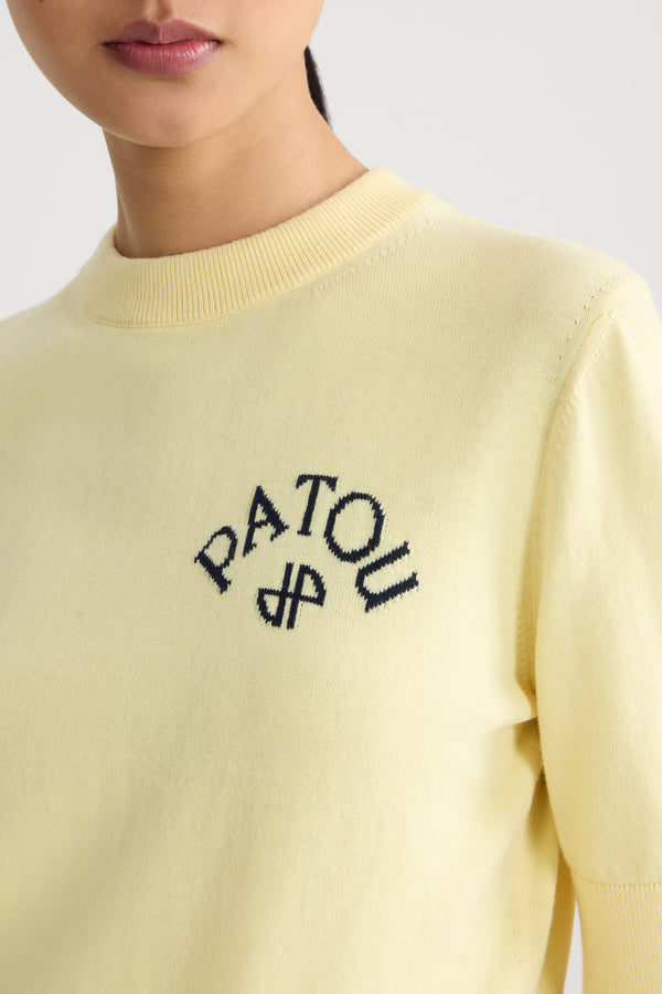 Patou - Maglione a maniche courte in cotone misto - Limelight - Maglione a maniche corte giallo in cotone misto. Collo rotondo. Logo Patou.