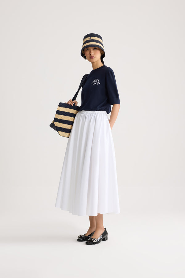 Patou - Pull manches courtes en coton mélangé - Deep Sea Blue - Pull manches courtes bleu marine. Col rond. Logo Patou.