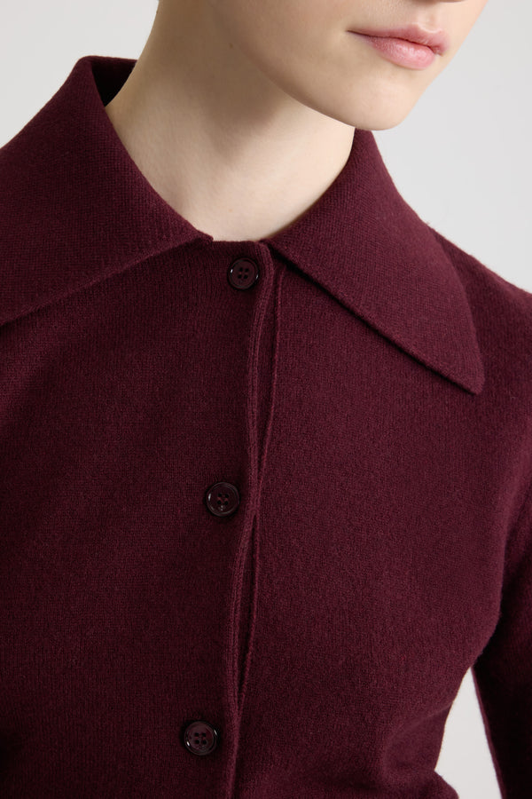 Patou - Polo in lana e cashmere - Vignola - Top in lana merino e cashmere bordeaux Vignola. Silhouette aderente. Colletto largo a polo. Maniche di media lunghezza. Etichetta con logo Patou sul davanti. Polsini e fondo a costine.