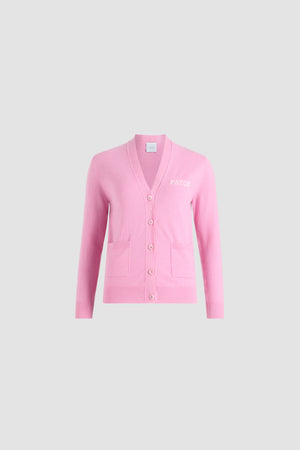 Patou intarsia V neck cardigan in wool and cashmere