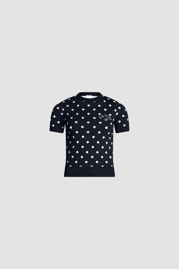 Patou - T-shirt a pois in misto cotone eco-responsable - Meteorite Blue - T-shirt a pois blu navy e bianchi. Collo rotondo. Maniche corte.