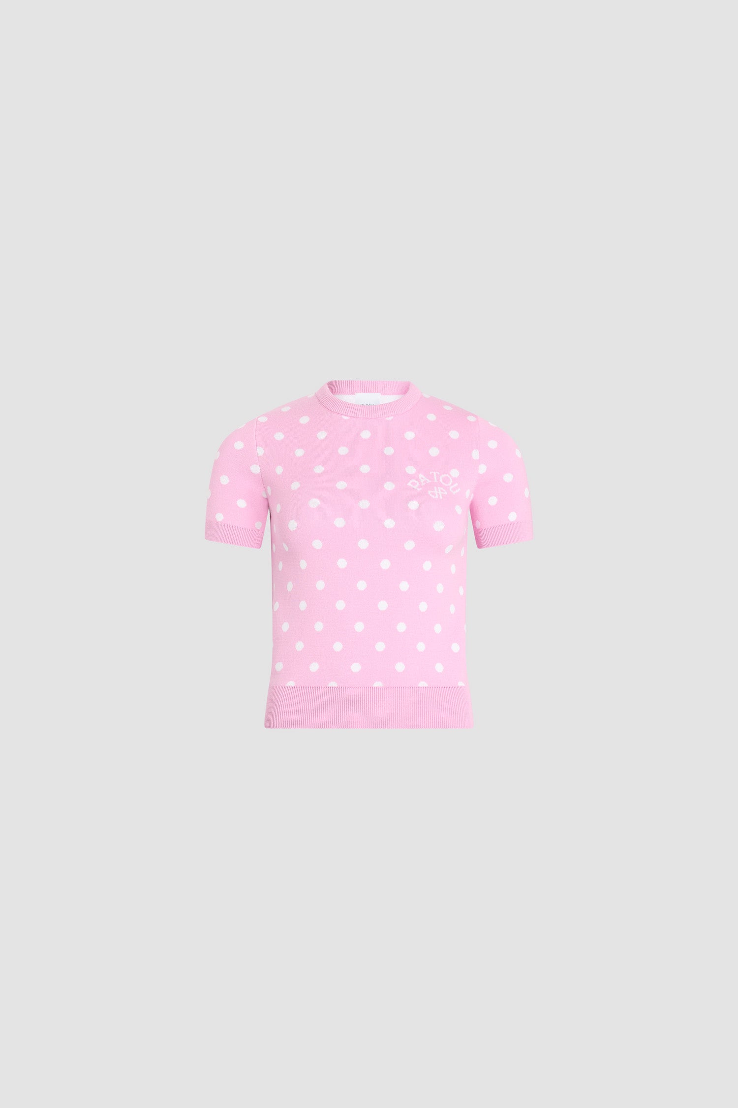 Patou - エコフレンドリーコットン混紡 水玉Tシャツ - Candy Pink Polka Dots - ピンク＆ホワイトカラーの水玉Tシャツ。ラウンドネック。半袖。