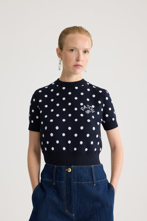 エコフレンドリーコットン混紡 水玉 クロップドTシャツ
