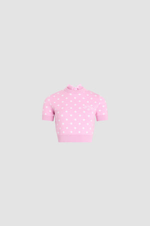 Crop T-shirt a pois in misto cotone eco-responsabile