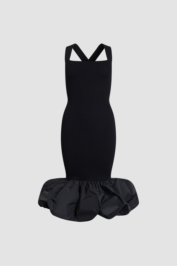 Patou - Abito lungo in misto cotone eco-responsabile con dettagli in faille riciclata - Black - Abito lungo in misto cotone eco-responsabile nero con dettagli voluminosi in faille riciclata. Spalline incrociate.