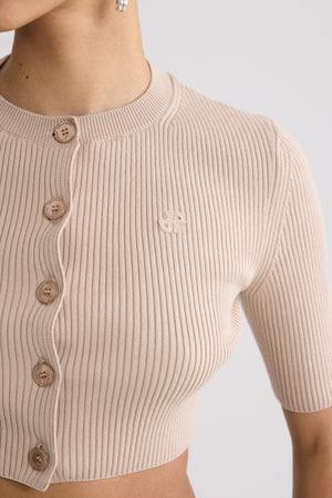 Eco-Friendly Cotton Blend Ribbed Short Cardigan