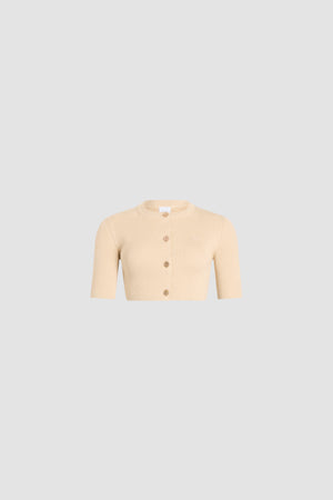 Eco-Friendly Cotton Blend Ribbed Short Cardigan