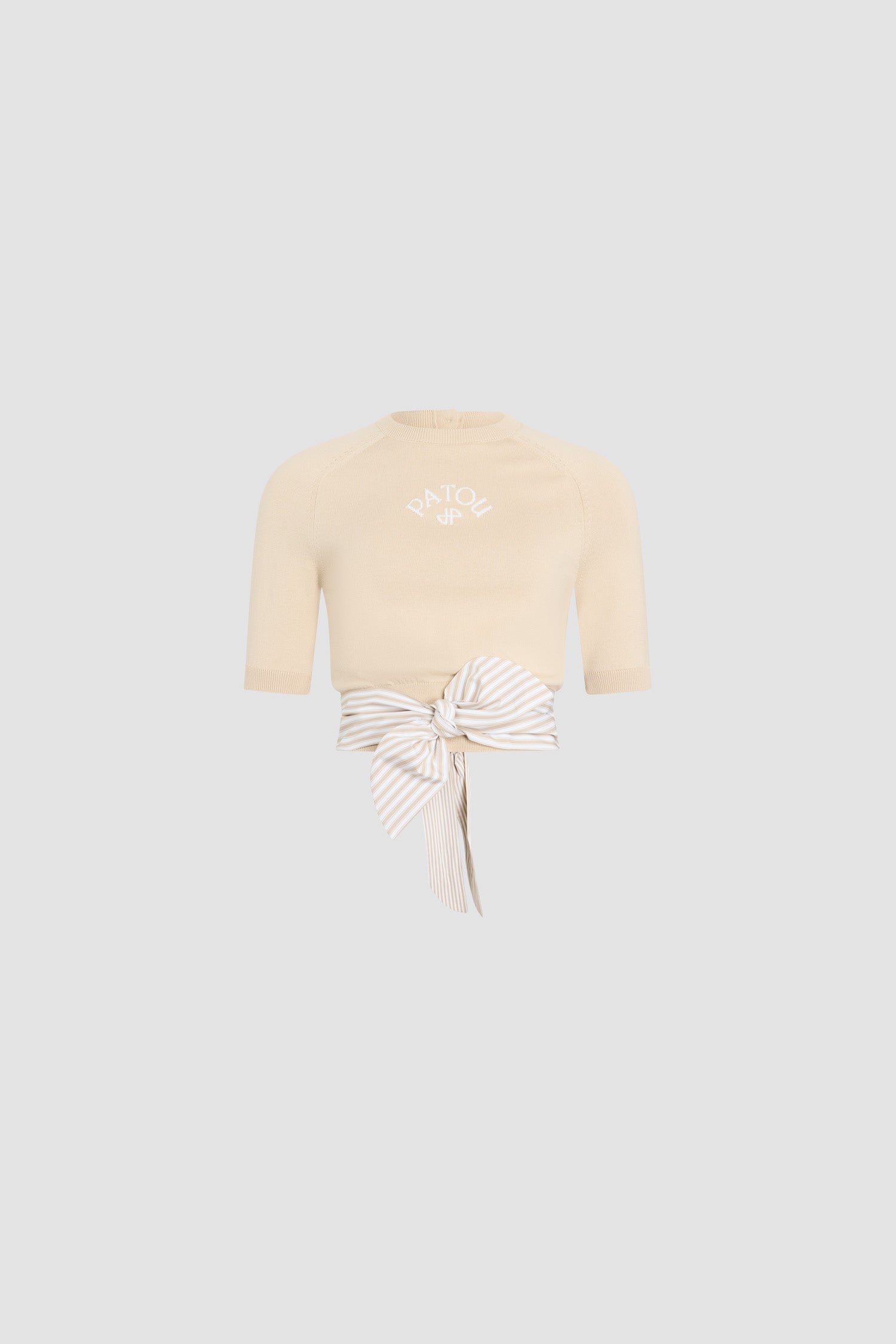 Patou - T-Shirt Popeline Nœud en Coton - Safari Sand - T-shirt beige. Matière en coton. Nœud en popeline à la taille.