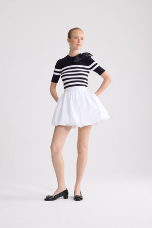 T-Shirt a Maglia a Righe in Misto Cotone