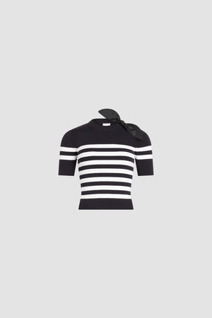 T-Shirt a Maglia a Righe in Misto Cotone