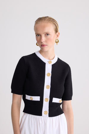 Cardigan texturé sans col en coton mélangé éco-responsable