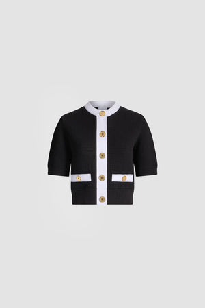 Cardigan texturé sans col en coton mélangé éco-responsable