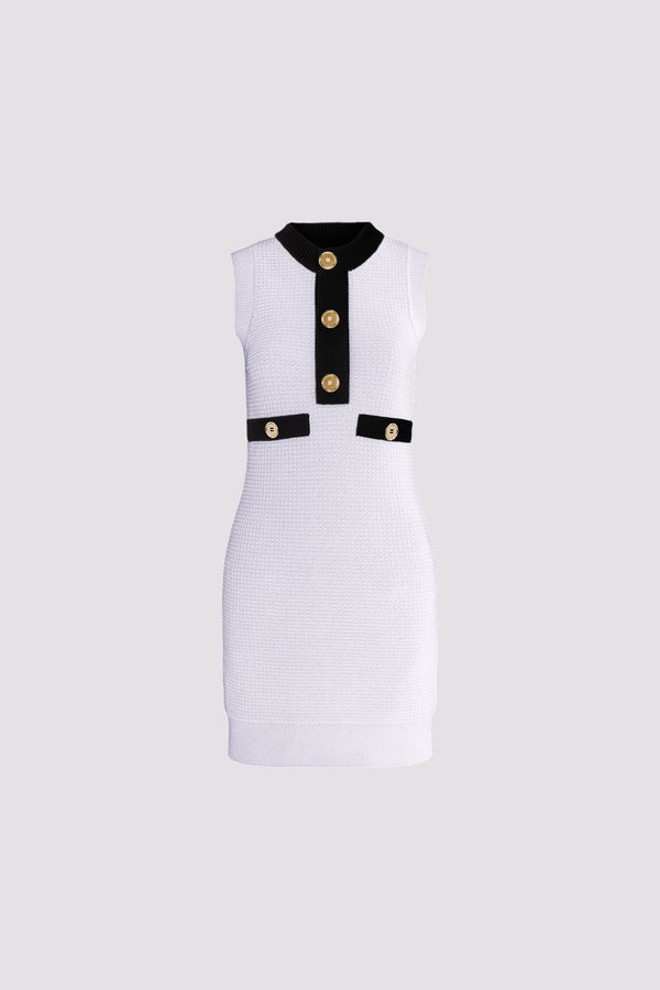 Patou - Robe texturée sans manches en coton mélangé éco-responsable - White - Robe texturée sans manches blanche. Courte. Col rond. Bordures contrastées.