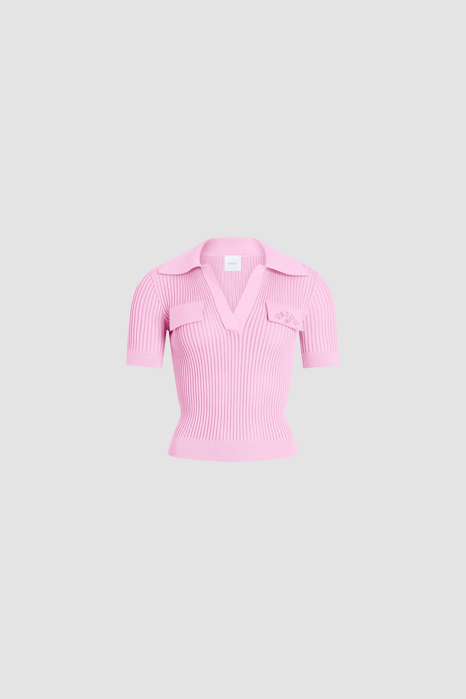 Patou - Polo ricamata in cotone - Orchid Ice - Polo ricamata rosa. Colletto. Maniche corte. Ricamo tono su tono.