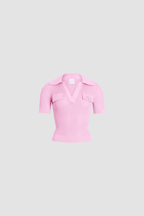 Patou - Polo ricamata in cotone - Orchid Ice - Polo ricamata rosa. Colletto. Maniche corte. Ricamo tono su tono.