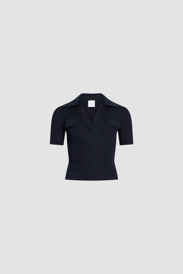 Patou - Polo ricamata in cotone - Deep Sea Blue - Polo ricamata blu navy. Colletto. Maniche corte. Ricamo tono su tono.