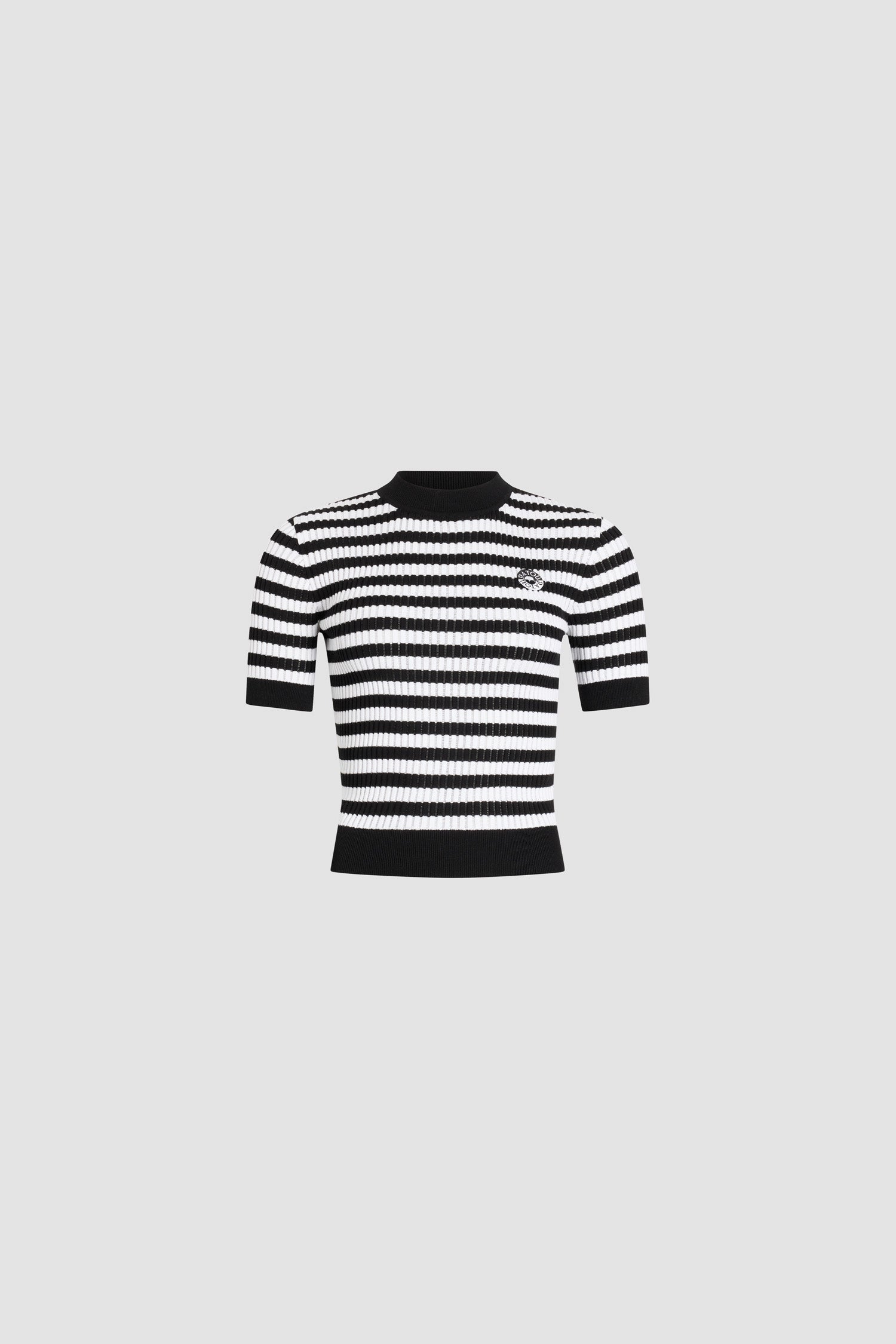 Patou - Gerippter gestreifter Baumwollpullover - Black White Stripes - Schwarz-weiß gestreifter gerippter Pullover. Kragen. Kurze Ärmel.