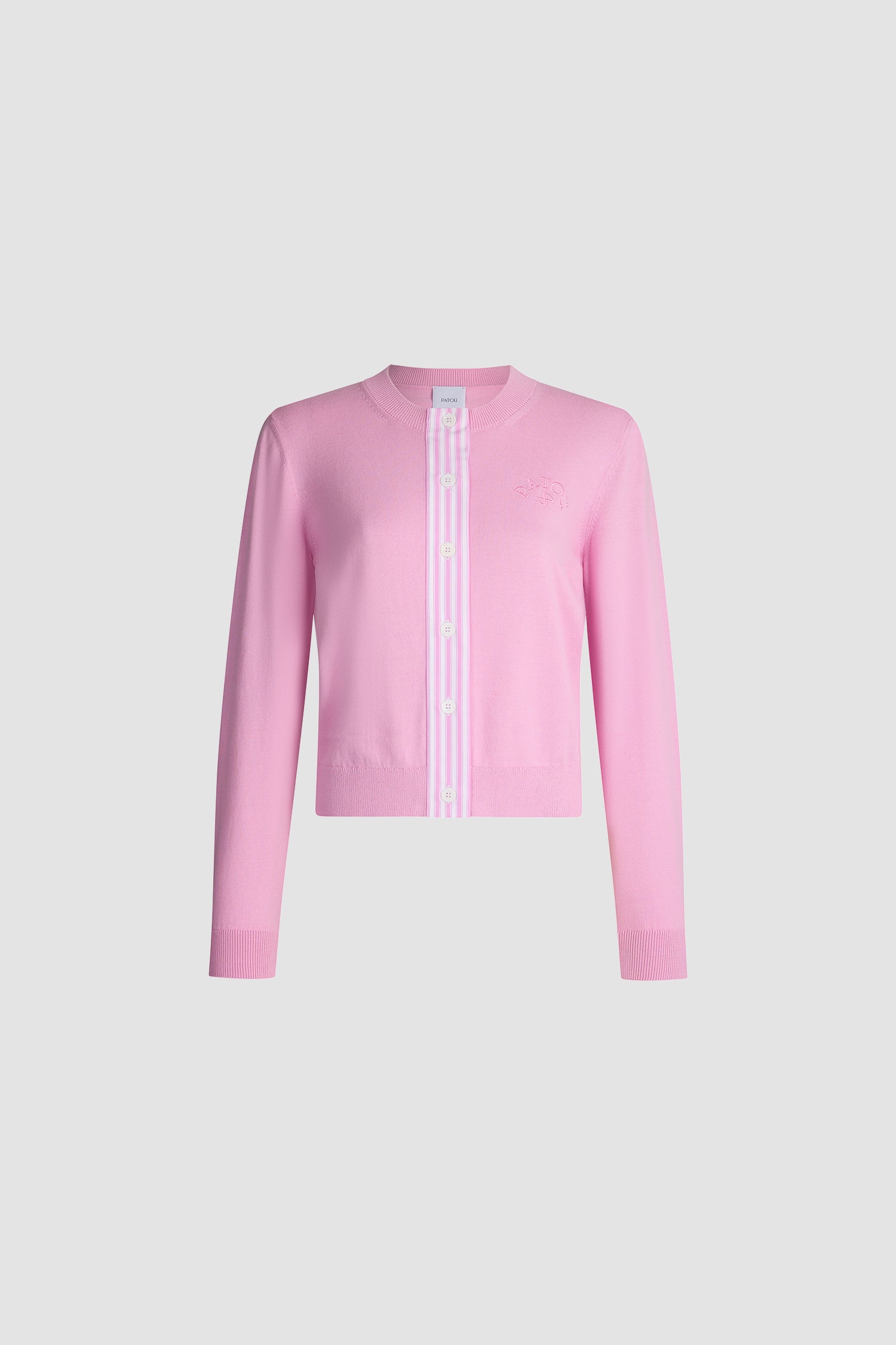 Patou - Cotton Poplin Short Cardigan - Bougainvillea Pink - Pink short cardigan. Cotton material. Front button placket.