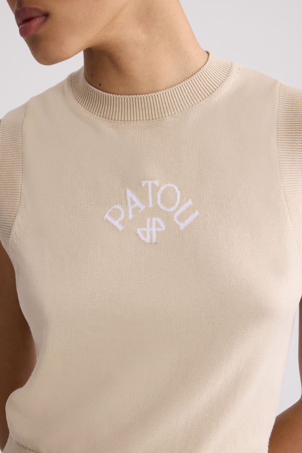 Patou - Ärmelloses Stricktop aus Baumwolle - Safari Sand - Beiges ärmelloses Top. Material aus Baumwolle. Rundhalsausschnitt.