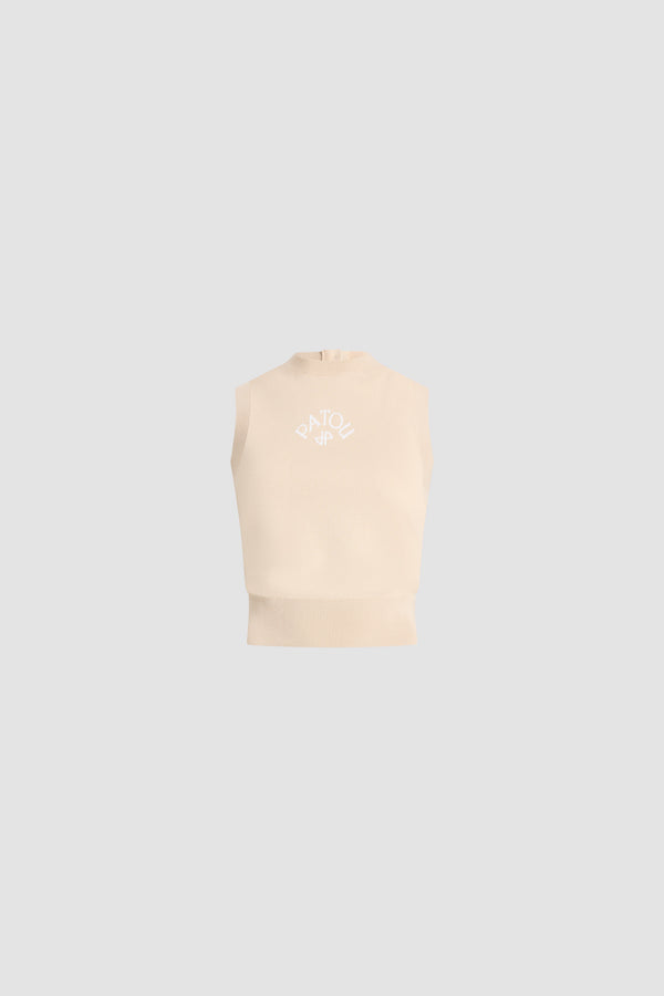 Patou - Ärmelloses Stricktop aus Baumwolle - Safari Sand - Beiges ärmelloses Top. Material aus Baumwolle. Rundhalsausschnitt.
