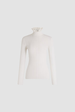 Frilled high-neck sweater in merino wool