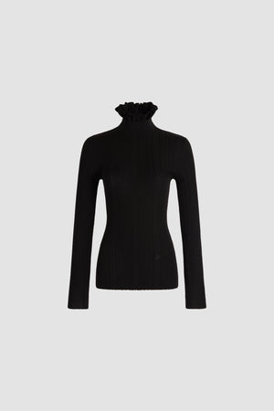 Frilled high-neck sweater in merino wool