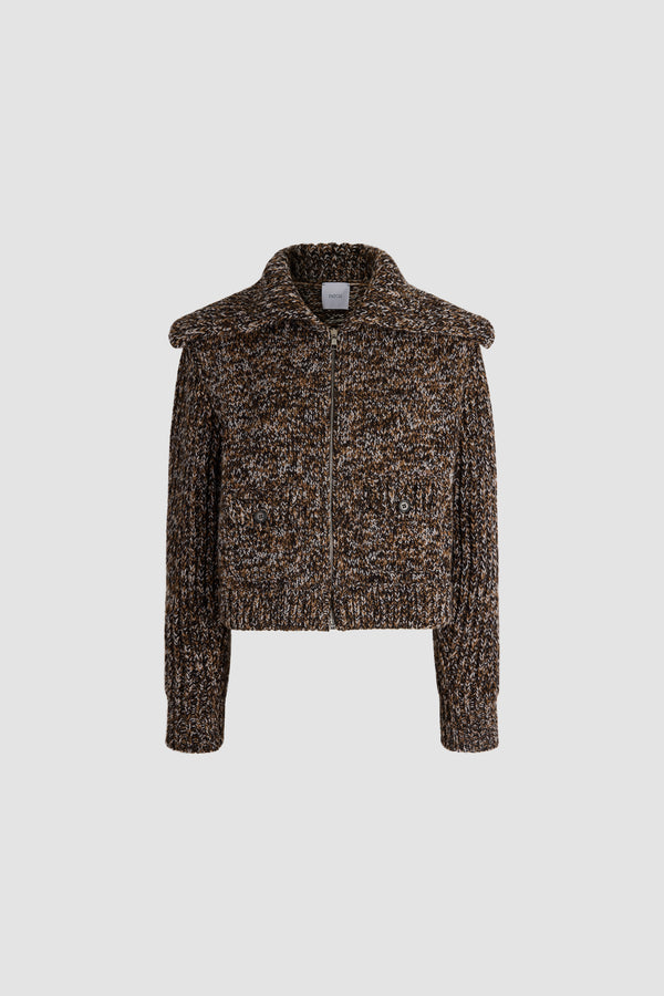 Patou - Giacca zip in lana e cashmere - Frozen Wood - Giacca marrone in lana e cashmere. Chiusura con zip. Collo ampio. Maglia a coste.