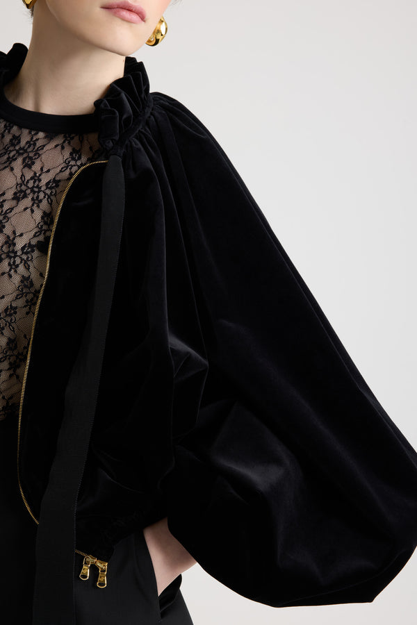 Patou - Volume jacket in blended organic cotton velvet - Black - Black volume blouson in blended organic cotton velvet. Ample cut. Zipper closure on the front. Gathered details.This piece is from the &quot;Evening&quot; Capsule, designed by Guillaume Henry: to immortalize special occasions with style and refinement.