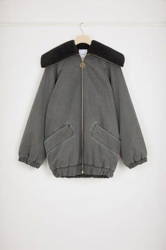 Oversized jacket in organic cotton denim and faux shearling