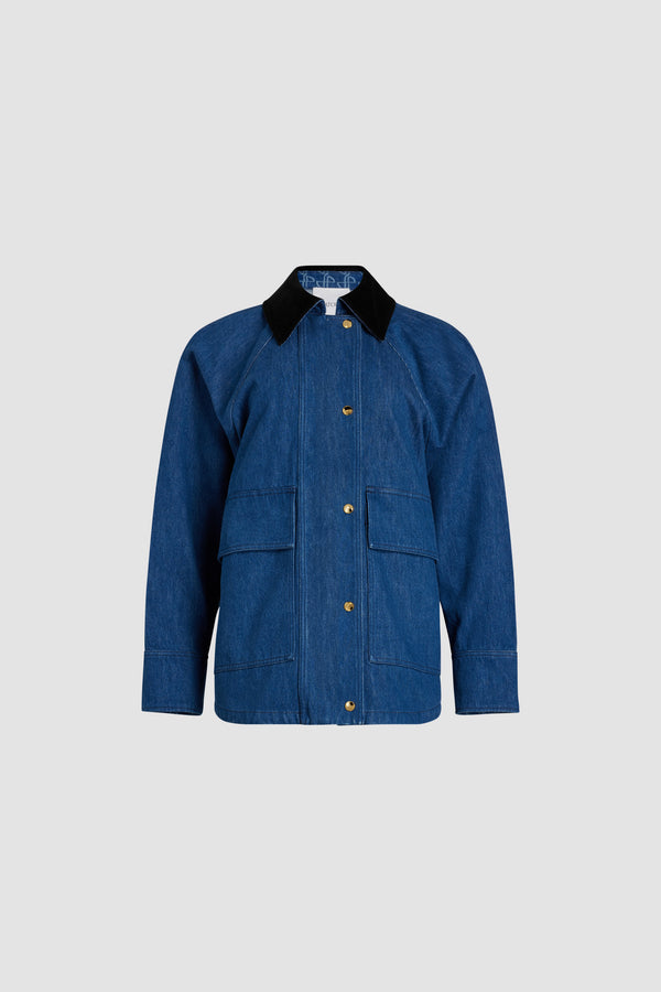 Patou - Parka relaxed in denim bio - Stonewash - Parka in denim bio blu lavato. Vestibilità morbida. Colletto in velluto a coste. Chiusura con bottoni a pressione oro e zip nascosta. Maxi tasche con pattina. Maniche raglan. Polsini abbottonati con stampa JP all&#39;interno. Patou ricamato sul retro.