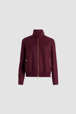 High neck bomber jacket in recycled wool blend flannel